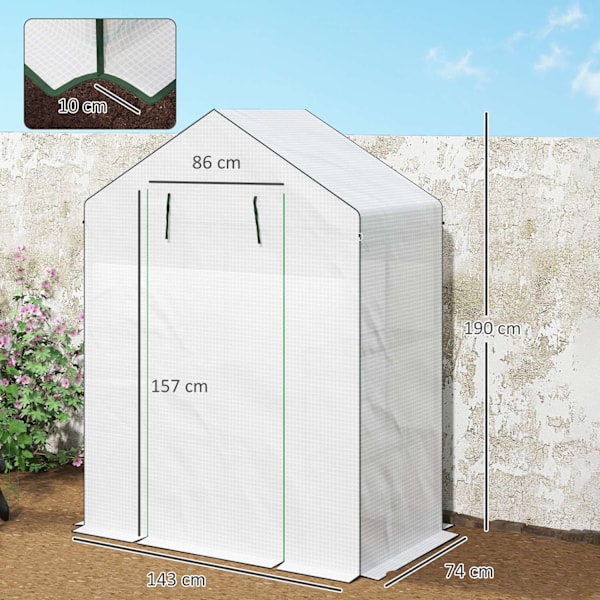 Rootz Walk -in Greenhouse, jossa hyllyt - mini -Greenhouse - UV -resistentti - Optimaalinen ilmanvaihto - 143L x 74B X 190H CM