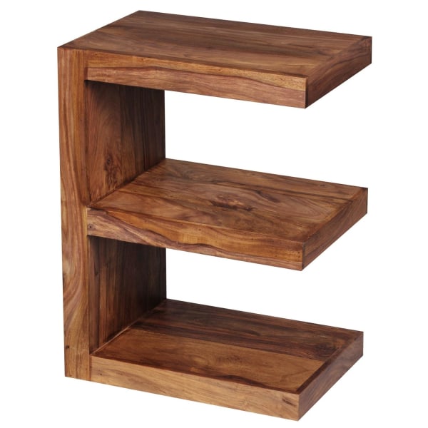 Rootz sidebord massivt træ Sheesham E Cube 60 cm højt stuebord design brunt sofabord i landlig stil