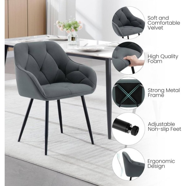 Rootz Velvet Dining Chair - Elegant Stol - Bekväma sittplatser -