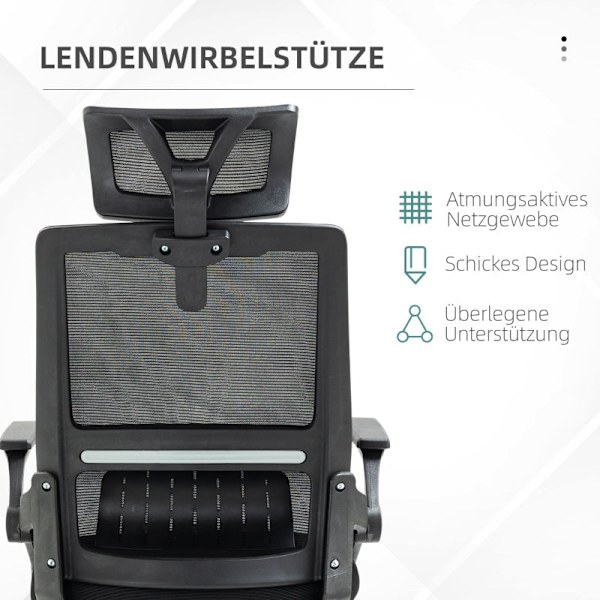 Rootz Vinsetto kontorsstol - Ergonomisk stol - Justerbar stol - Svankstöd - Lutningsfunktion - 58cm x 61cm x 102-119cm