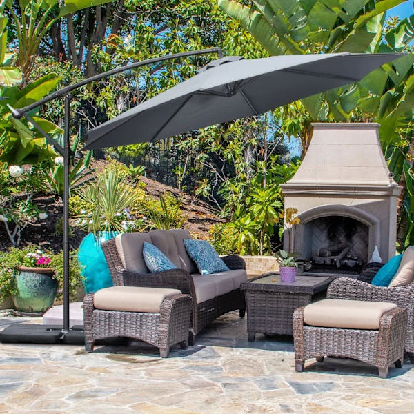 Rootz Garden Parasol - Cross Base - Vejrbestandig - Solbeskyttelse - Elegant design - Seks Ribber - Cantilever Parasol - Metal-polyester - Grå - 292 c