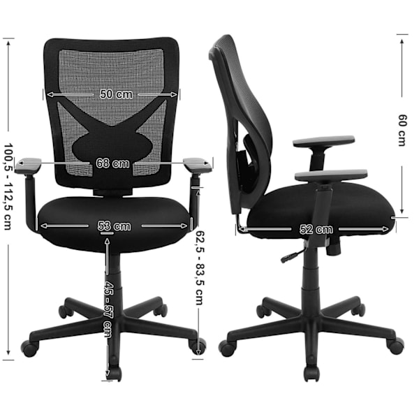 Rootz Ergonomisk kontorstol - Justerbare armlæn - Vippefunktion - Åndbart mesh - Bæreevne 120 kg - Sort