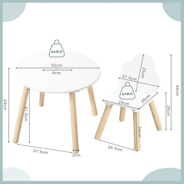 Rootz Montessori børnebord og stolesæt - Småbørnsmøbler - Skyryglæn - Skjult opbevaring - Sikker og holdbar - 52 cm x 43,5 cm x 52 cm