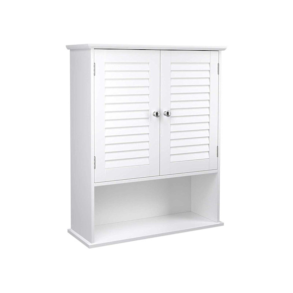 Rootz badeværelsesskab - Opbevaringsskab - Hygiejneorganisering - Hvid MDF - 60 cm x 20 cm x 70 cm - Åbent rum - Justerbar hylde - Forkromede knopper