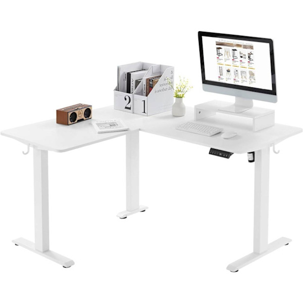 Rootz Højdejusterbart hjørneskrivebord - Stå-Sit-bord - Elektrisk ståbord - L-formet bordplade - Stille og stabilt - 140/120 cm x 60 cm - E1 træmateri