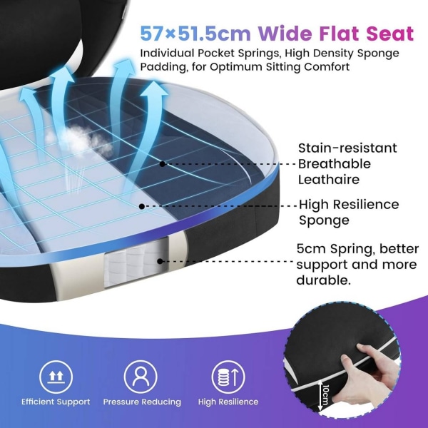 Rootz Gaming Chair - Kontorstol - Computerstol - Pocket Spring Pude - Ergonomisk design - Holdbart læderstof - 57cm x 51,5cm