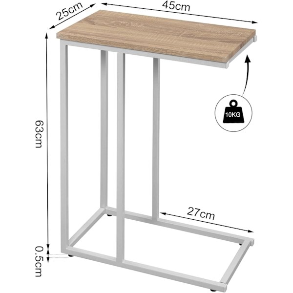 Rootz sidebord - C-formet endebord - Moderne sofabord - MDF & metalstel - Stabil konstruktion - 45 cm x 25 cm Bordplade - 63,5 cm Højde