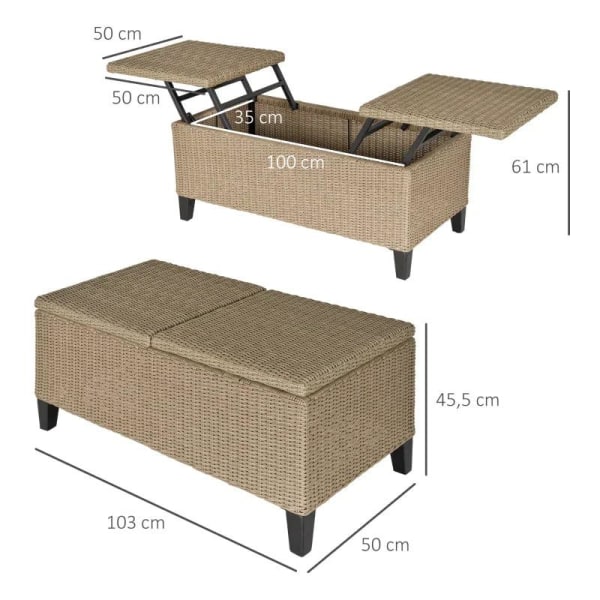Rootz Garden Side Table - Poly Rattan Side Table - Garden Coffee Table - Balcony Table - Extendable - Khaki