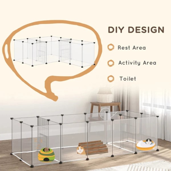 Rootz DIY udendørs kabinet - Small Animal Gate - 18 Paneler - Inkluderer monteringsmateriale - Modulært system - Sort + Hvid - 175L x 70W x 45H cm.
