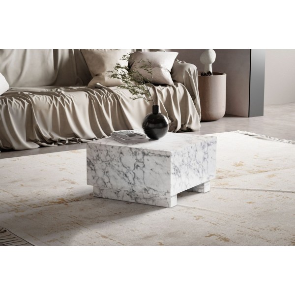 Rootz Elegant sofabord - Kubebord - Marmorlook - Hvid - 60 cm x