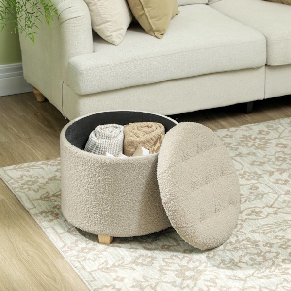 Rootz Round Stole With Storage - FootSnol - Ottoman - Rummelig 31,8L Storage - Ø45 X 41H CM - Brun