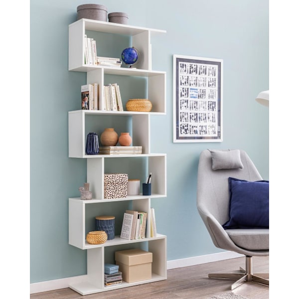 Rootz reol 70 x 23,5 x 190,5 cm hvid - Standhylde 6 rum - Lille design kommode - Moderne arkivhylde Spånplade Fritstående - Opbevaringshylde Åben