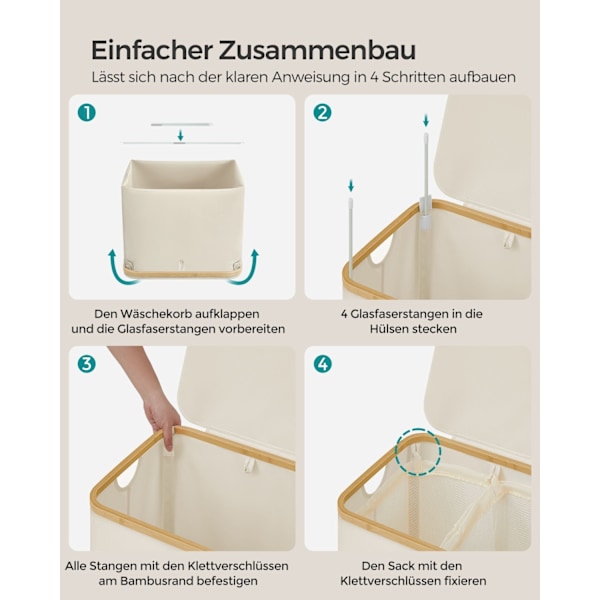 Rootz Vasketøjskurv - Hæmmer - Organizer med to rum - Hvidt låg - 60 cm x 40 cm x 50 cm