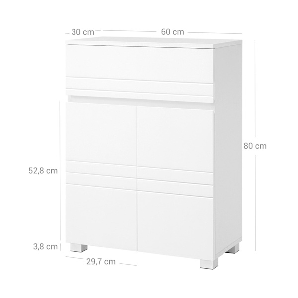Rootz Badeværelsesskab - Hvid opbevaringsenhed - MDF-døre - Spånpladekrop - Justerbar hylde - Tippesikring - 60 cm x 30 cm x 80 cm