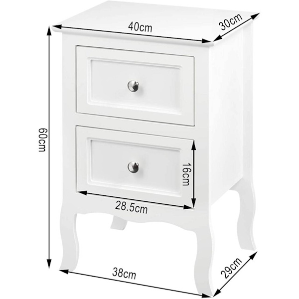 Rootz hvidt sengebord - Natbord - Opbevaringsskab - Rigelig opbevaringsplads - Elegant design - Holdbar - 40 cm x 60 cm x 30 cm