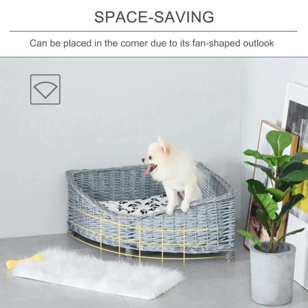 Rootz Pet Sofa - Grå - Wicker, Plysch, Pp Bomull - 26,77 cm x 26,77 cm x 12,6 cm