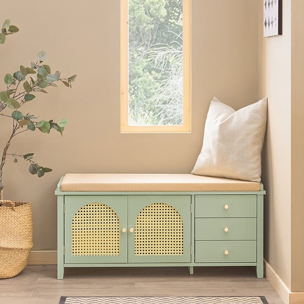 Rootz Modern Shoe Bench - Entrébænk - Opbevaringsorganisator - Luftgennemtrængelige gitterdøre - Justerbare hylder - MDF-konstruktion - 100 cm x 46 cm