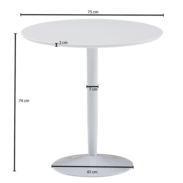 Rootz matbord runt 75x75x74 cm Litet köksbord vitt högblankt - R