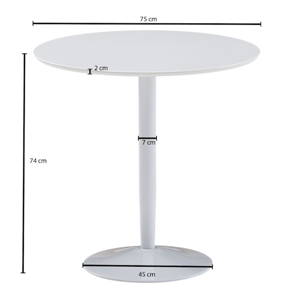 Rootz matbord runt 75x75x74 cm Litet köksbord vitt högblankt - Runt matsalsbord 2 personer - Modernt frukostbord kök - Litet matsalsbord