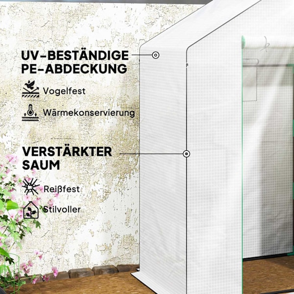 Rootz Walk -in Greenhouse, jossa hyllyt - mini -Greenhouse - UV -resistentti - Optimaalinen ilmanvaihto - 143L x 74B X 190H CM