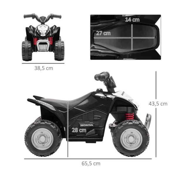 Rootz fyrhjuling för barn - Elektrisk fyrhjuling - Fyrhjuling för barn - 2,8 Km/h - Ledstrålkastare - För 1,5-3 år Barn - Pp/metall - Svart - 65,5 x 3