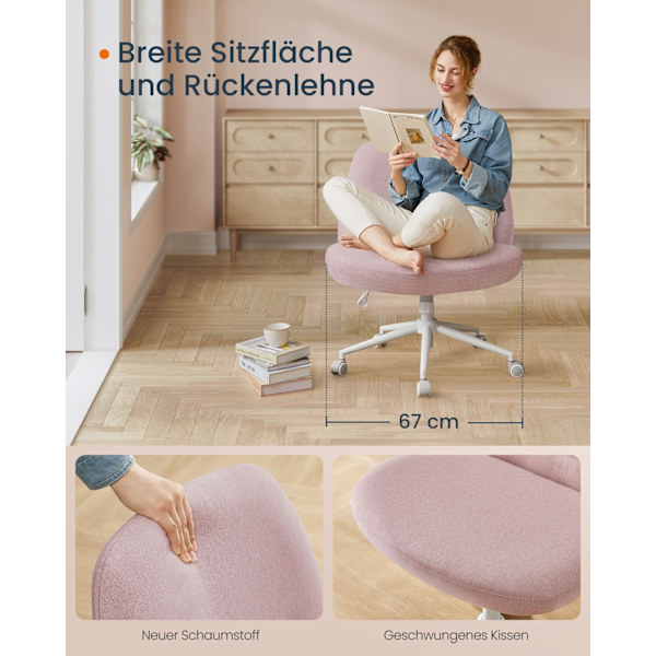 Rootz kontorsstol med bred säte - Pastellrosa bas - Snurrstol - Ergonomisk design - 70 cm x 70 cm x (82-90 cm) - Stålram