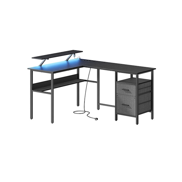 Rootz L-format skrivbord - Arbetsstation - Hörnskrivbord - Ebenholtssvart - Inbyggda uttag - 120cm x 140cm x 75cm
