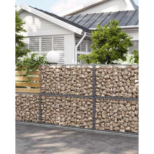 Sølv Rootz Gabion Sæt - Metal Mesh - Spiralpind - Afstandskroge - Galvaniseret stål - 100cm x 50cm x 50cm - Heavy Duty - Nem montering - Rustbestandig