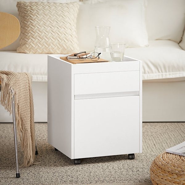 Rootz Mobile Office Cart - Sidobord med hjul - Skrivarställ - Förvaringslådor - Låsbara hjul - Enkel montering - Vit - 40cm x 54cm x 40cm