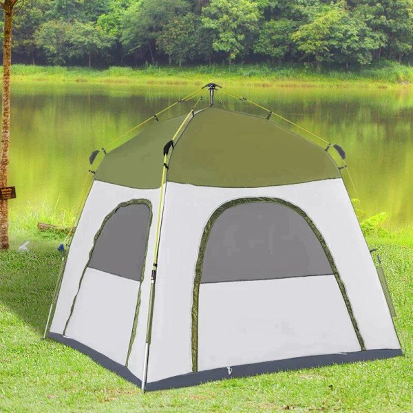 Rootz-tält - Pop Up-tält - Campingtält - Automatiskt tält - 4-personers campingtält - Väderbeständigt - Grön/Grå - 195cm x 240cm x 240cm