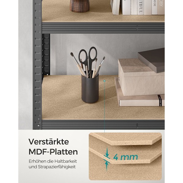 Rootz förvaringshylla - Metallställ - Hög arrangör - Grå - Pulverlackerat stål - MDF - 50 cm x 100 cm x 200 cm - 120 kg Kapacitet