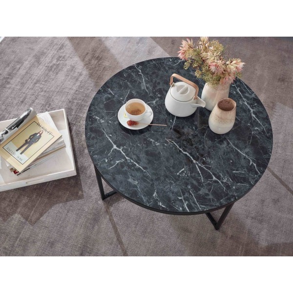 Rootz sohvapöytä 80x36x80 cm mustalla marmorilla - Olohuoneen pö