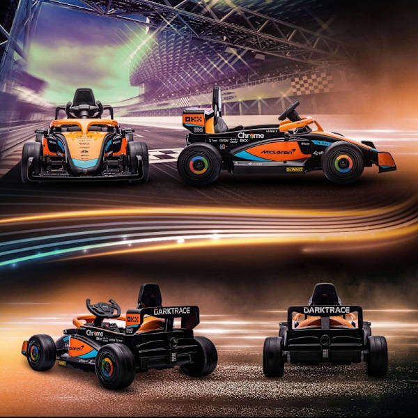 Rootz McLaren-licenseret elbil til børn - Formel 1-bil - Dobbeltmotorer - Aerodynamisk design - Horn, USB, musik - Fjernbetjening - 115 cm x 67 cm x 5