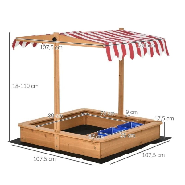 Rootz-hiekkalaatikko - Lasten puinen hiekkalaatikko - Lasten hiekkaleikkiasema - Säädettävä korkeus kansi - Keltainen - 107,5 x 107,5 x 110 cm