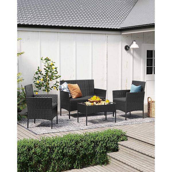 Rootz 7-delt udendørs møbelsæt - brunt taupe terrassesæt - rattan sofasæt - galvaniseret metalstel - VFT-puder - polyesterbetræk - 99 cm x 54,5 cm x 8