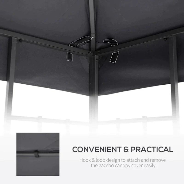 Rootz Gazebo Ersättningstak - Ersättningstak - Dubbelvåningstak - Paviljongtak - Metall - Deep Grey - 300cm x 300co