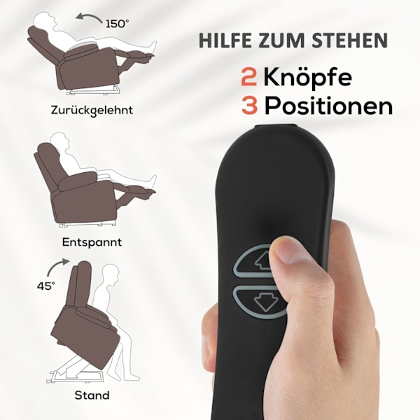 Rootz stand -up hvilestol - Massagestol - Opvarmet stol - Hyggelig komfort - 92W x 102d x 104h cm - Brun fløjls finish