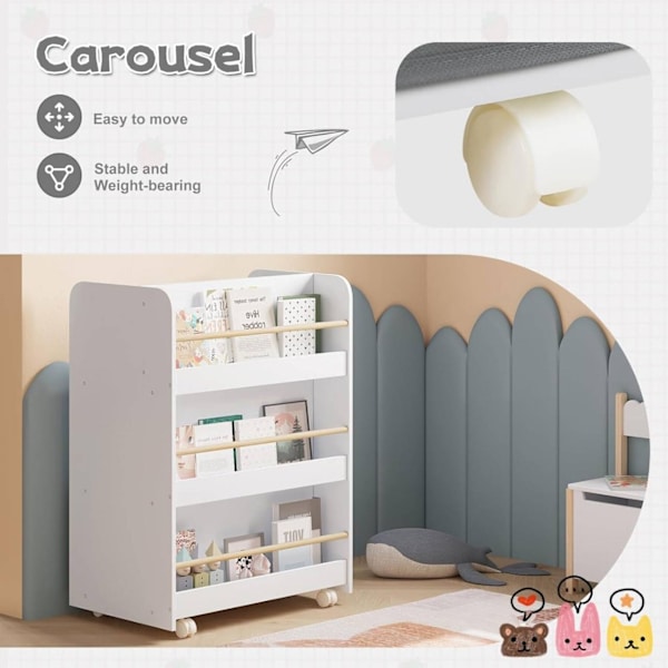 Rootz 2-i-1 bokhylla för barn - Förvaringsorganisatör - Mobil hyllenhet - Dubbelsidig åtkomst - Slitstark MDF - Barnsäker design - 62,5 cm x 82,5 cm x