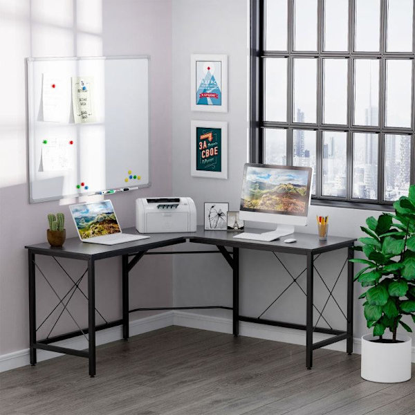 Rootz Skrivbord - Kontorsskrivbord - Spelbord - L Shape Skrivbord - Svart - 150 x 150 x 76 cm