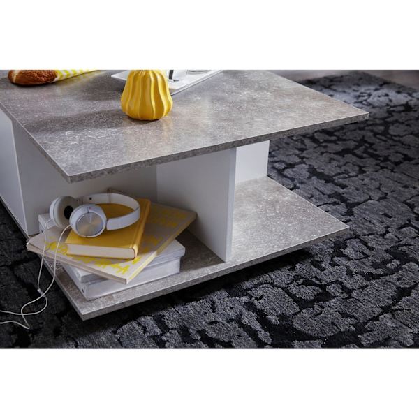 Rootz Soffbord - Soffbord - Fyrkantigt - 2 lådor - Förvaringsfack - På hjul - Vit - Cementgrå - Bearbetat trä - 70 x 70 cm