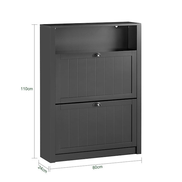 Rootz Skoskab med 2 klapper - Skovipper - Skokommode - Robust MDF-konstruktion - Ekstra opbevaringsrum - Kan monteres på væggen - 80 cm x 110 cm x 24