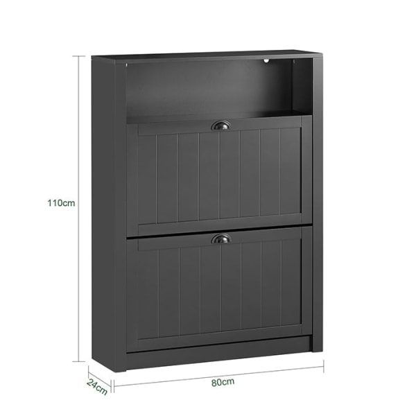 Rootz Skoskåp med 2 flikar - Skokipper - Skobyrå - Robust MDF-konstruktion - Extra förvaringsfack - Väggfäst - 80cm x 110cm x 24cm - Svart