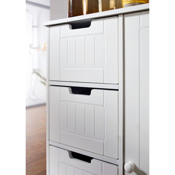 Rootz Design badeværelsesskab landlig MDF træ 65 x 83 x 30 cm hvid - Lille badeværelsesskab 4 skuffer & 1 låge - Sideskab Multifunktionsskab