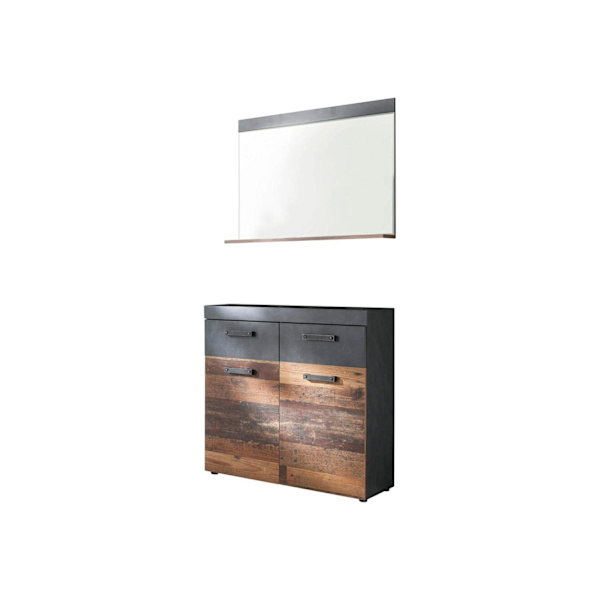 Rootz Garderobesæt 2-delt - Skab - med spejl - Brun og Sort - 90 x 192 x 34 cm