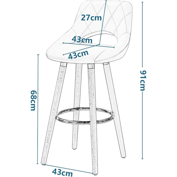 Rootz Scandinavian Barstol - Træskammel - Linnedsæde - Ergonomisk design - 91cm x 43cm x 43cm