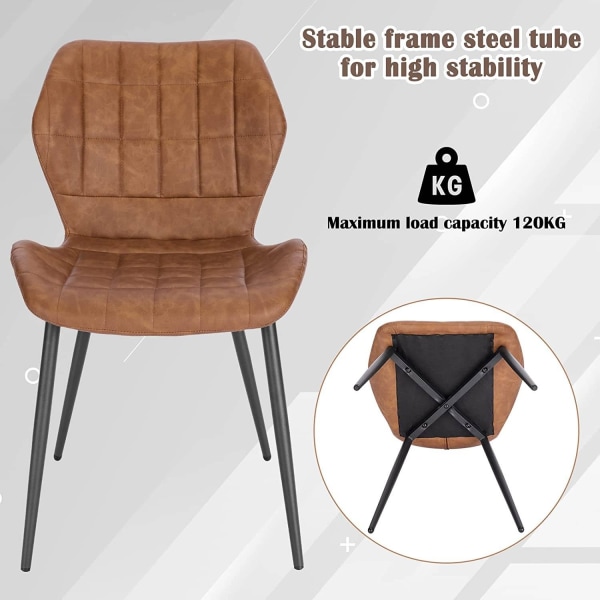 Rootz matsalsstolar Set med 2 - Stoppade stolar - Sittplatser i konstläder - Bekväma och stödjande - Hållbara metallben - Ergonomisk design - 47 cm x