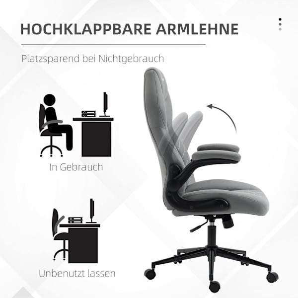 Rootz Vinsetto Kontorstol - Ergonomisk Skrivebordsstol - Justerbar Højde Stol - Vippefunktion - Sammenfoldelige armlæn - 65,5 cm x 69,5 cm x 112-122 c