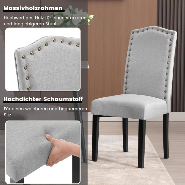 Rootz Set med 4 matstolar - Högryggsstolar - Massivträstolar - Ergonomisk design - Hållbar konstruktion - Golvskydd - Linne ljusgrå - 47cm x 103cm x 6
