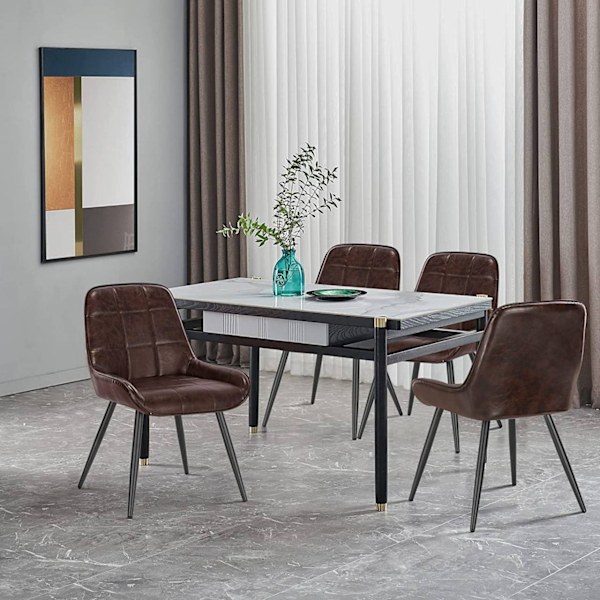 Rootz matstolar Set med 6 - Stoppad köksstol - Stolar i konstläder - Böjt ryggstöd - Metallben - Ergonomisk design - 38cm x 43cm x 81,5cm