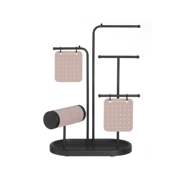 Rootz smykkestativ - Organizer til øreringe - Halskædeholder - Stål og fløjl - 10,8 cm x 20,4 cm x 31,5 cm - Blæk sort - Letvægts displaystativ